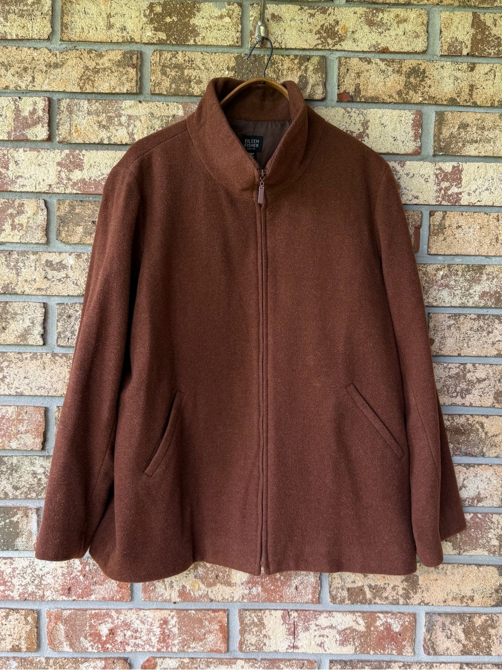 Eileen Fisher Jacket Size Petite Large 100% Wool Cocoa Brown Pockets Excellent!
